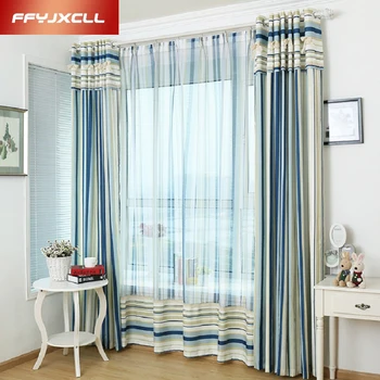 

New Modern Tulle Window Curtains For living Room Bedroom Blackout Curtains Striped Window Treatment drapes Home Decor