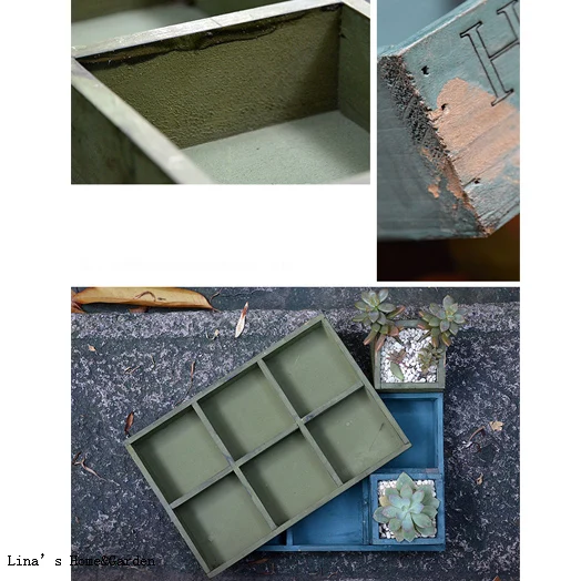 6 compartments retro vintage rectangular wooden wood tray