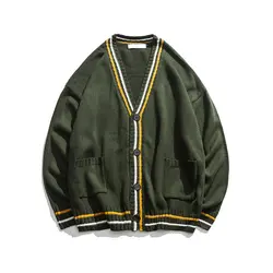 Мода Harajuku Однобортный джемпер с V образным вырезом пальто для Для мужчин Urban мальчиков Повседневное уличная вязать кнопку Куртка-кардиган