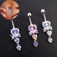 Gussiarro подвеска в виде сердца белого золота-цвет пупка кольца прозрачный фиолетовый цвет кубический цирконий пирсинг тела, пупок