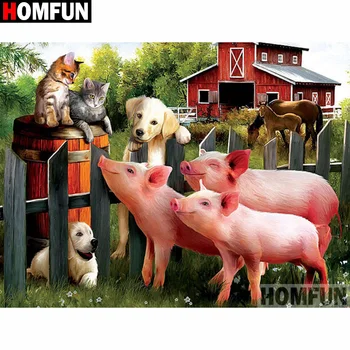 

HOMFUN Full Square/Round Drill 5D DIY Diamond Painting "Animal pig dog" 3D Diamond Embroidery Cross Stitch Home Decor A20237
