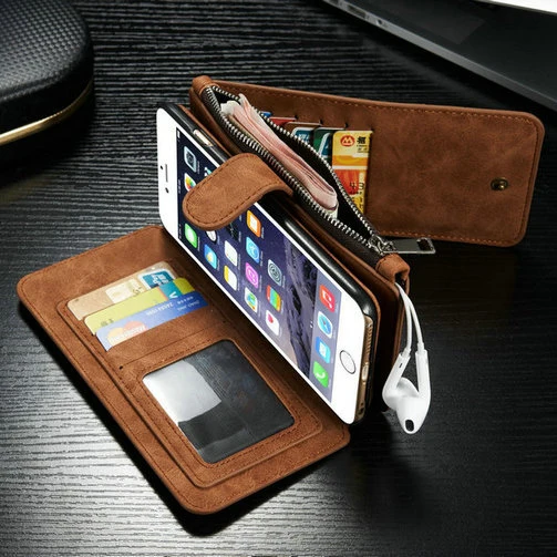 

Popular Caseme 2 in 1 Card Slots Genuine Leather Wallet Purse Bag Flip Stand Back Cover For iPhone 6S Plus 5.5inch Case