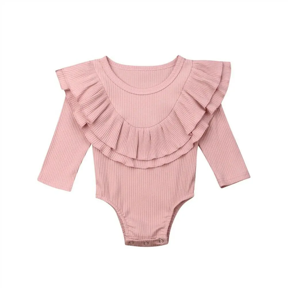 AU Newborn Baby Girl 0-24M Long Sleeve Ruffle Romper Jumpsuit Outfit Clothes 7 Colors - Цвет: Розовый