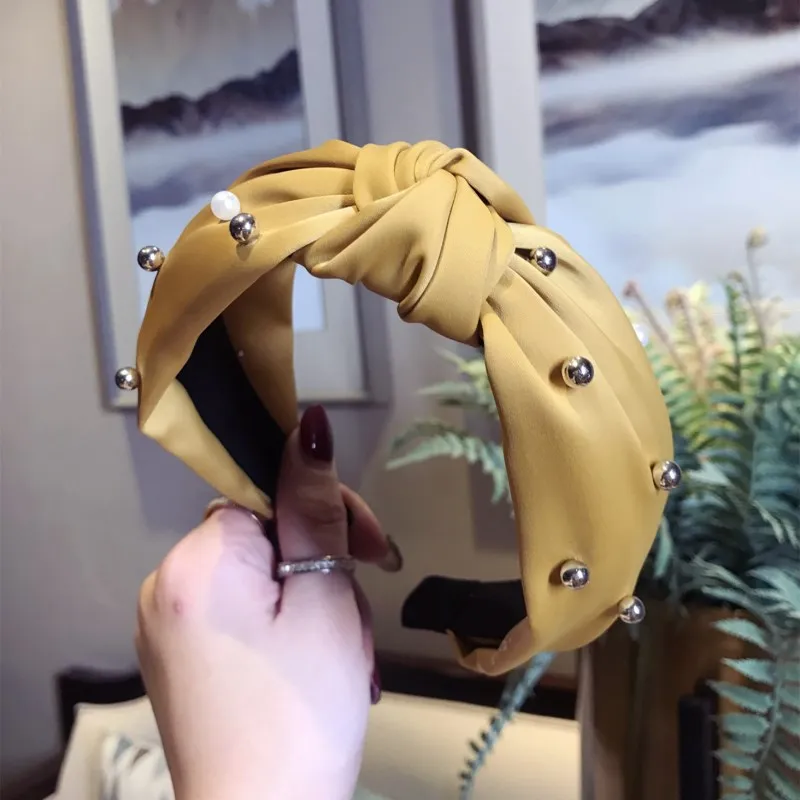 Корея атласная ткань с бисером Средний связанные в узел волосы аксессуары для девочек повязки для волос с цветком повязка-корона для женские обручи для волос