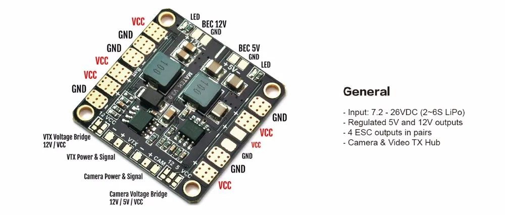 Matek V3.1 мини-концентратор питания распределительная плата PDB с BEC 5 в 12 В для мультикоптера