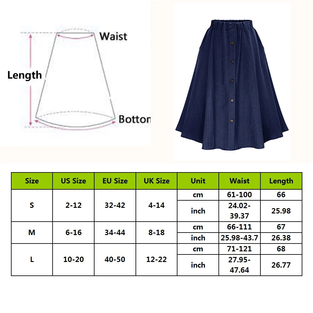 Классические летние джинсовые юбки, Женская плиссированная Джинсовая Юбка До Колена, милая однотонная Повседневная Длинная юбка на пуговицах, женские свободные юбки