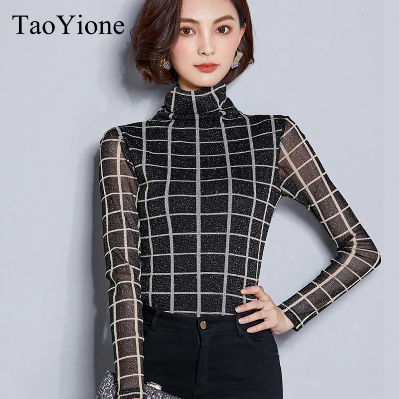 

Sexy Lace Blouses Shirts Autumn Warm Women Casual Elastic Basic Shirt Turtleneck Slim Print Female Tops Shirt Plus Size Clothing