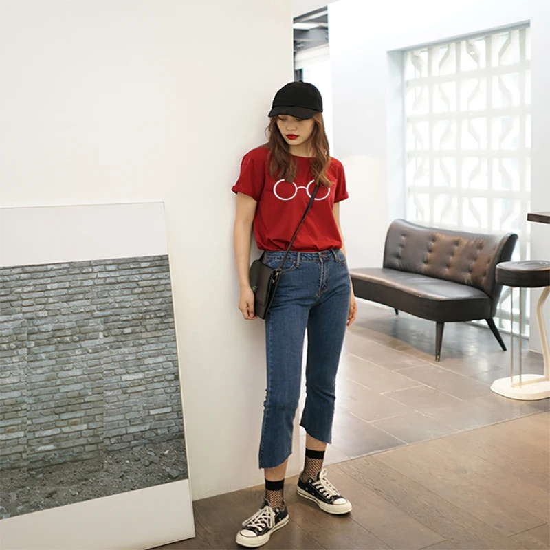 Летние топы женские футболки harajuku легкие очки принт панк tumblr графическая