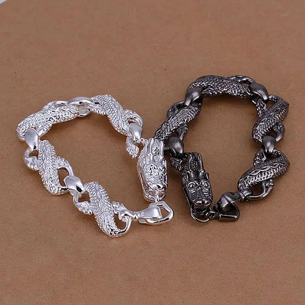 

Factory price top quality 925 sterling silver black white dragon jewelry sets 925 silver bracelets free shipping SMTS096