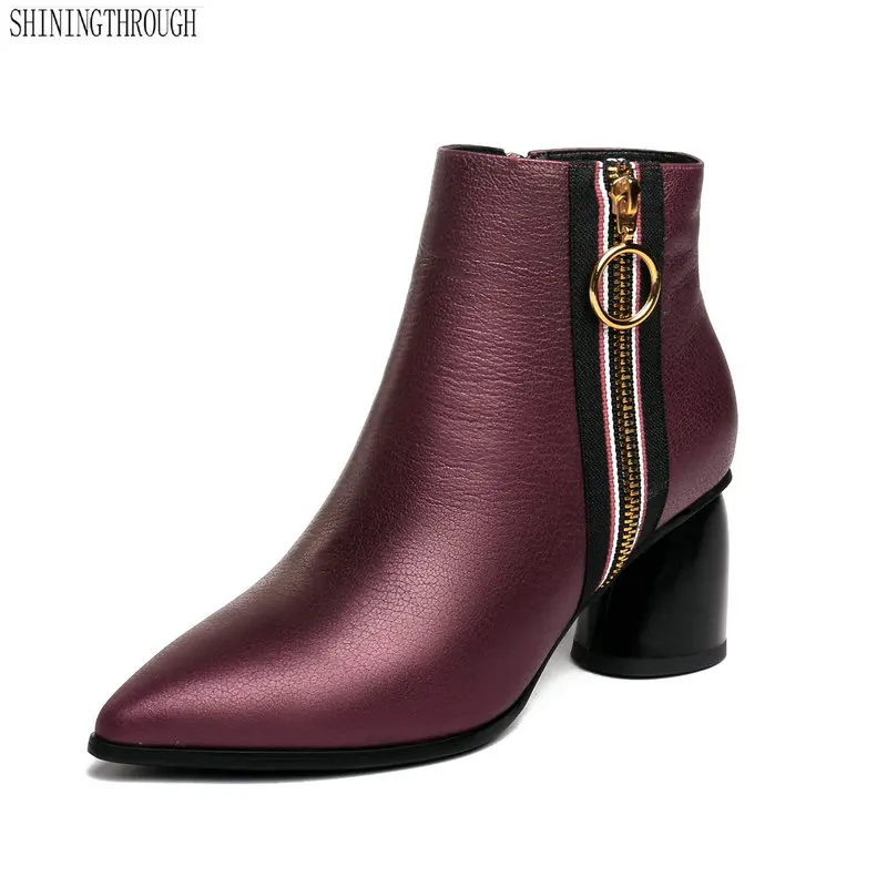 

Women Ankle Boots Autumn Winter Warm Genuine Leather High Heels Shoes Woman Pointed Toe Elegant Basic Boots size 41 42 43