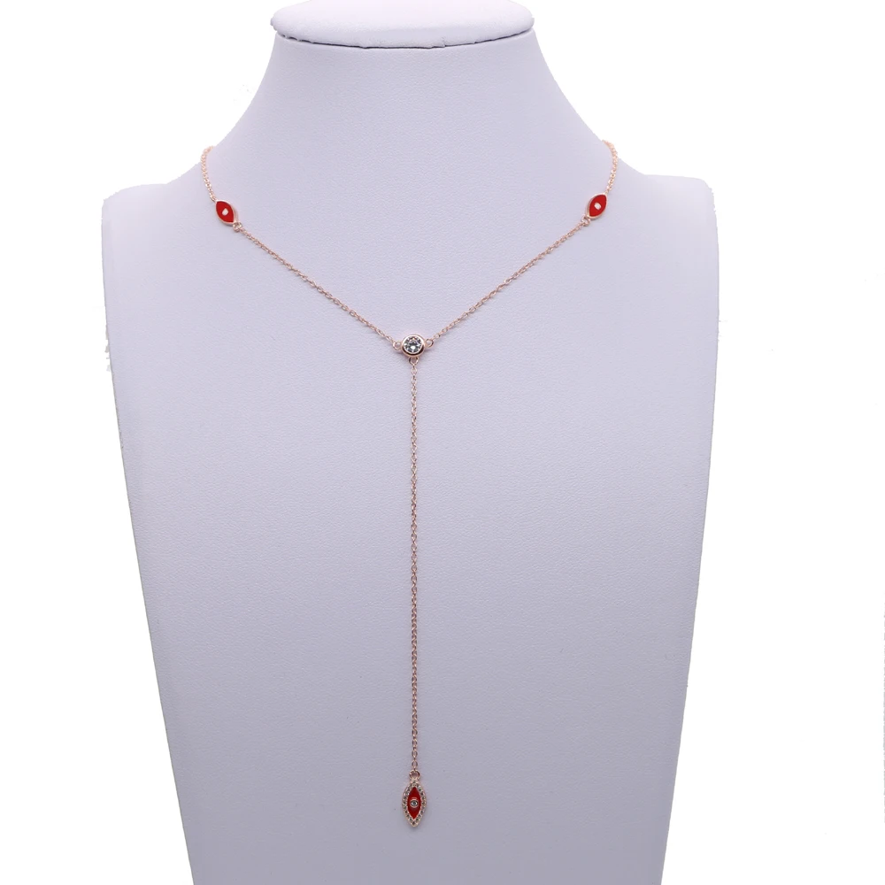 

fashion 925 sterling silver Y long necklace with red enamel eye charm necklace for women wedding sexy necklace jewelry