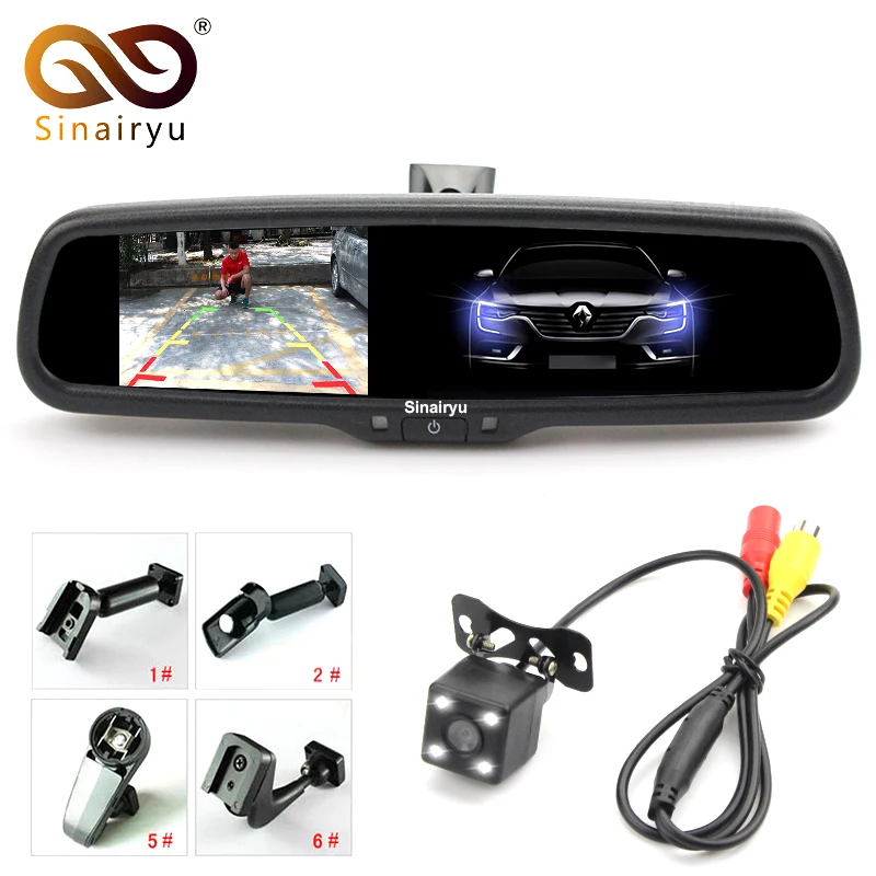 Latest 4.3 inch Auto Dimming Rearview Car Mirror Parking Monitor, 2 RCA