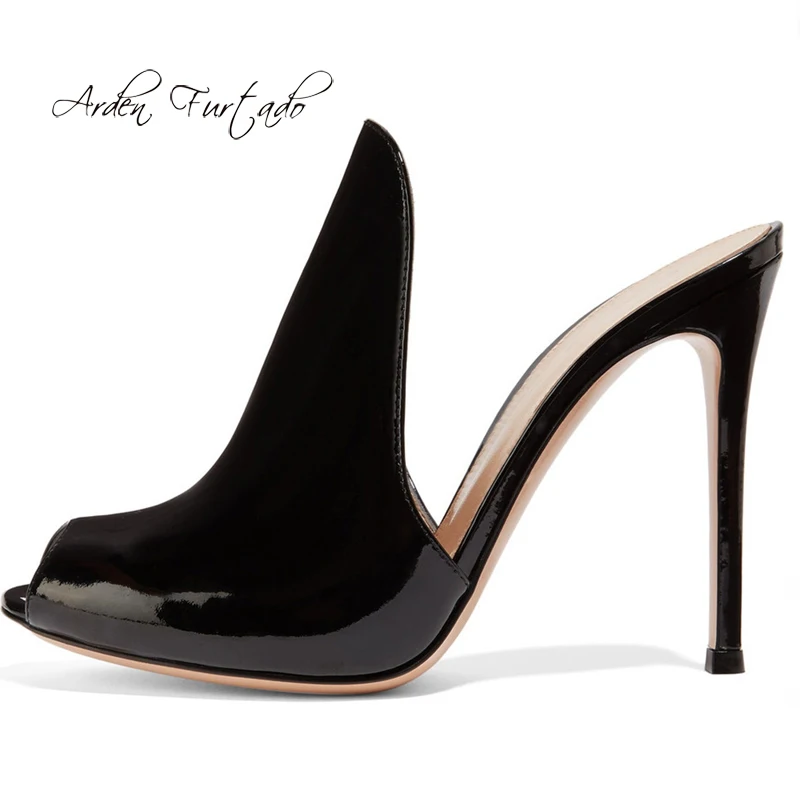 

Arden Furtado summer 2019 fashion women's shoes peep toe stilettos heels 12cm slippers mules personality sexy high heels slides