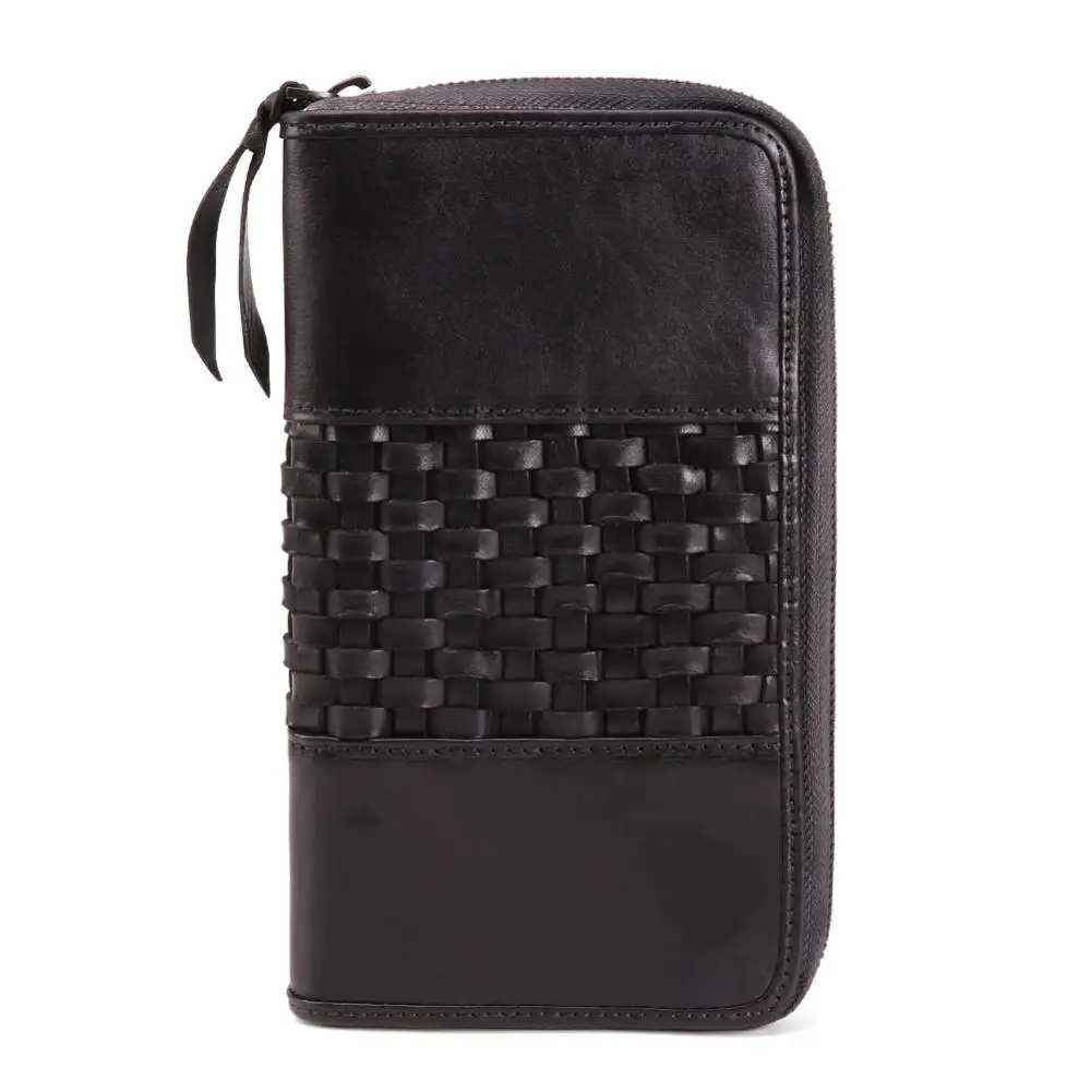 

Brand New First Layer Of Real Leather Men's Retro High-Capacity Multi-Card Bit Long Wallet Clutch Men Genuine hand knit wallets