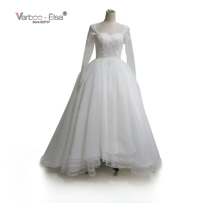 high low long sleeve wedding dress