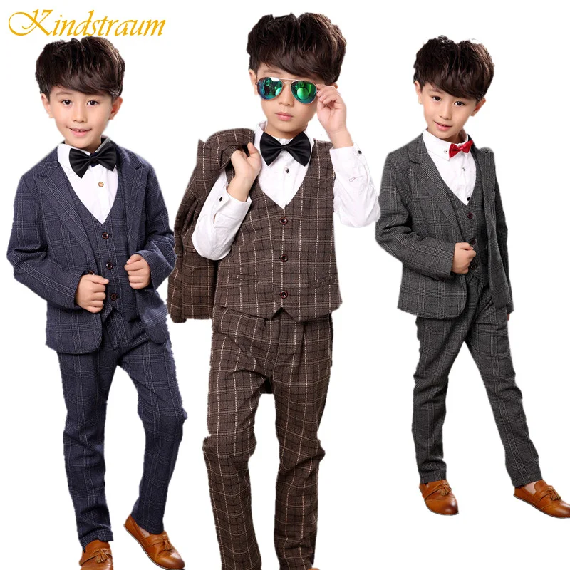 

Kindstraum 3pc Children Formal Suits For Boys 2-10Y Cotton Blazer+Vest+Pant Kids Plaid Gentleman Wedding Clothing Sets, MC728
