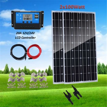 

200W Solar Panel Plate Sunpower Monocrystalline Silicon Cell Module Kit with 20A Solar Charge Controller for Battery Charge RV