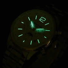 Carnival Watch Men Moon Phase Automatic Mechanical Luminous Stainless Steel Waterproof multifunction White Watches