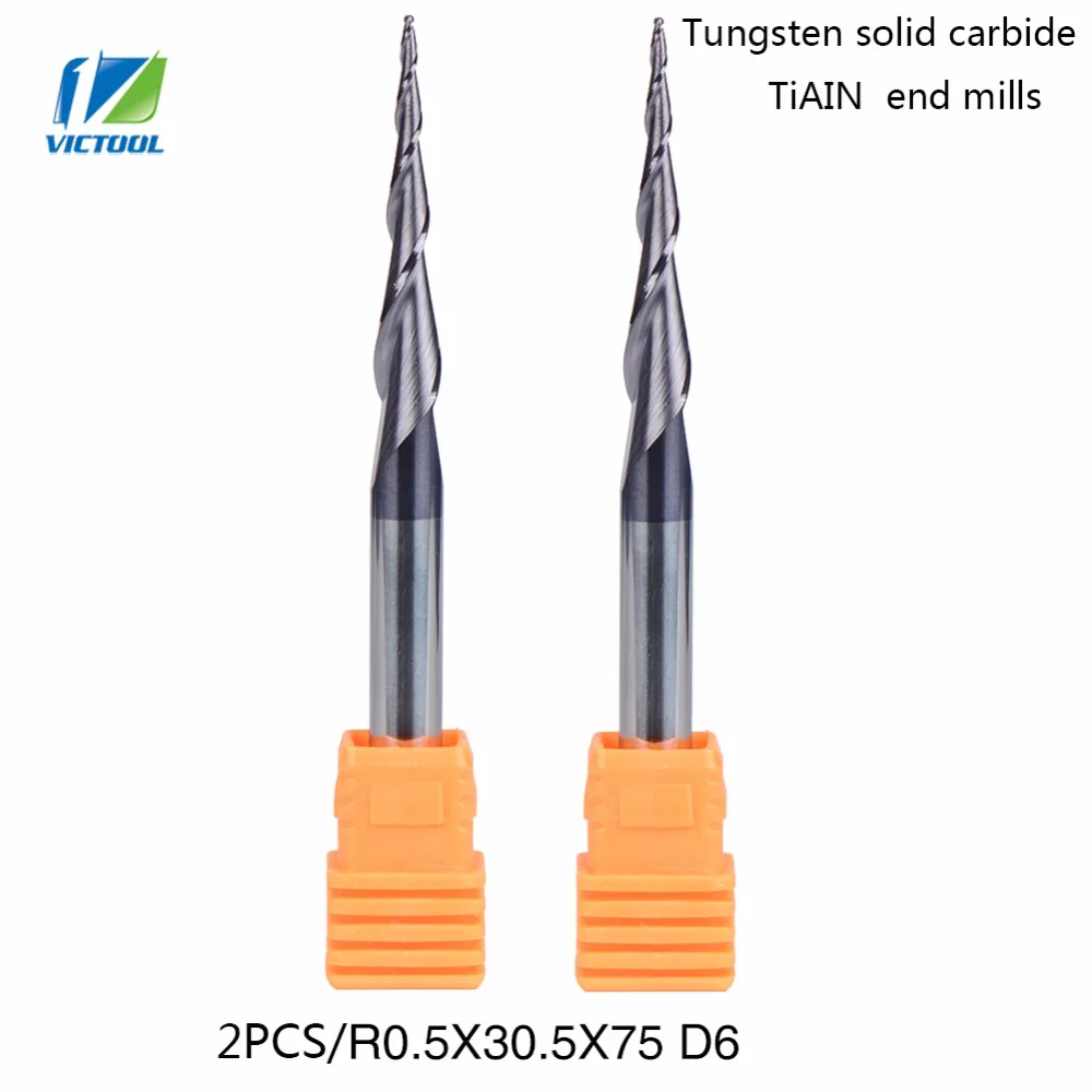 2 шт./лот r0 5 * D6 30 75L 2F HV3300 твердосплавное покрытие конусная фреза с ЧПУ|cnc milling