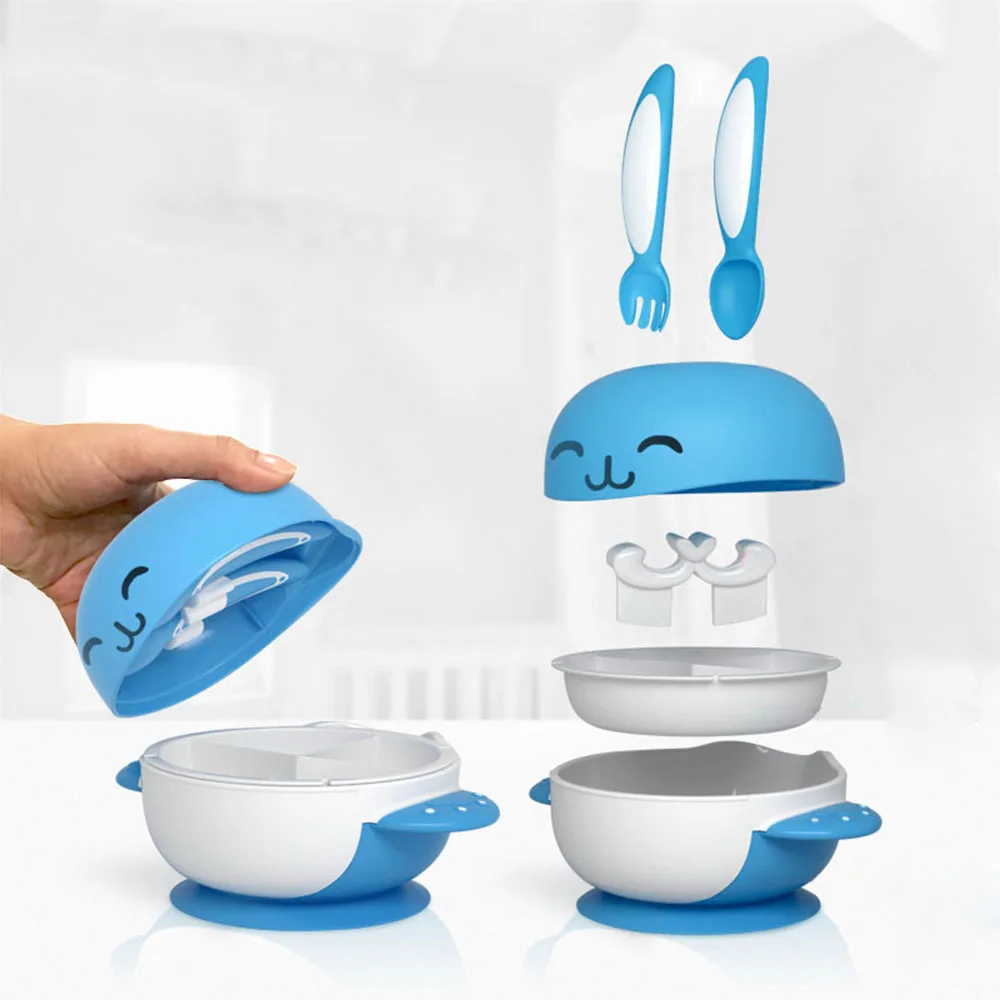 6 шт./компл. милый кролик присоска детская миска для корма с ложкой вилка детская пищевая посуда детская обучающая посуда контейнер для еды