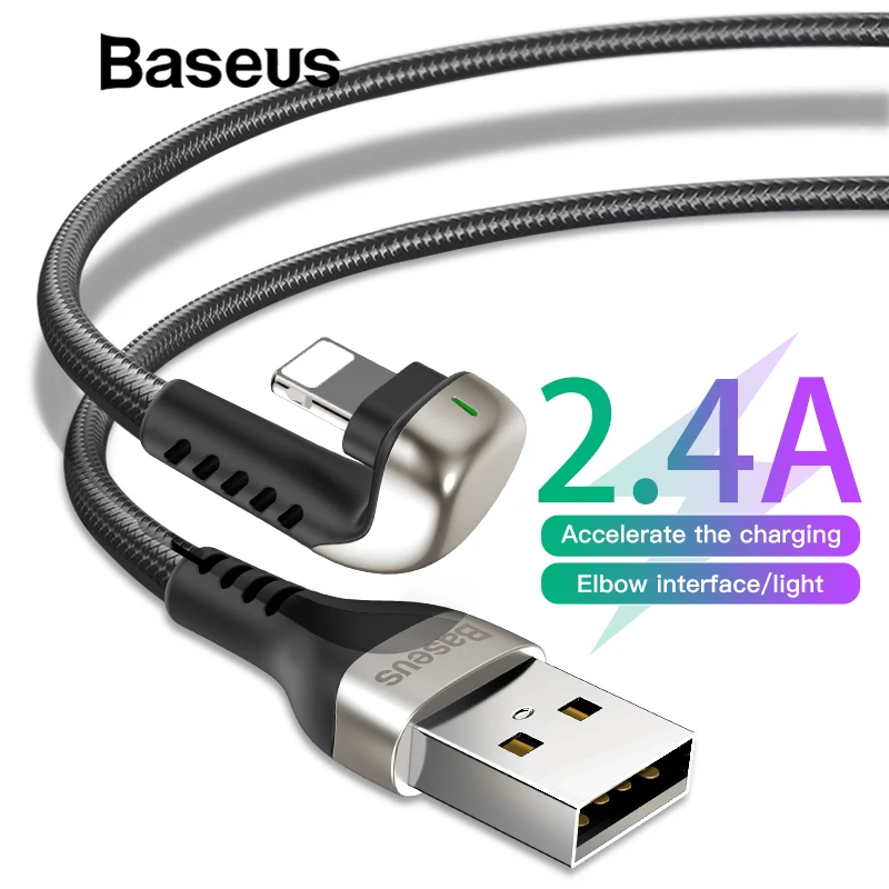 Usb-кабель Baseus для iPhone Xs Max Xr X 2.4A u-образный светодиодный шнур для быстрой зарядки и передачи данных для iPhone 8, 7, 6, 5, iPad