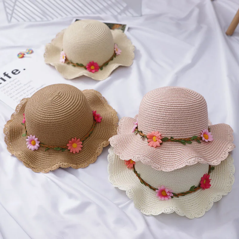 Children Girl Fashion Flower Decor Casual All-match Cute Sweet Breathable Sunscreen Beach Sun Hat Toddler Girl Cap 1-8Y
