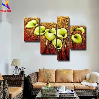 

4 Panels Irregular Calla Lily Textured Hand Painted Modern Abstract Oil Painting on Canvas Big Wall Art Gift Unframed Home Decor