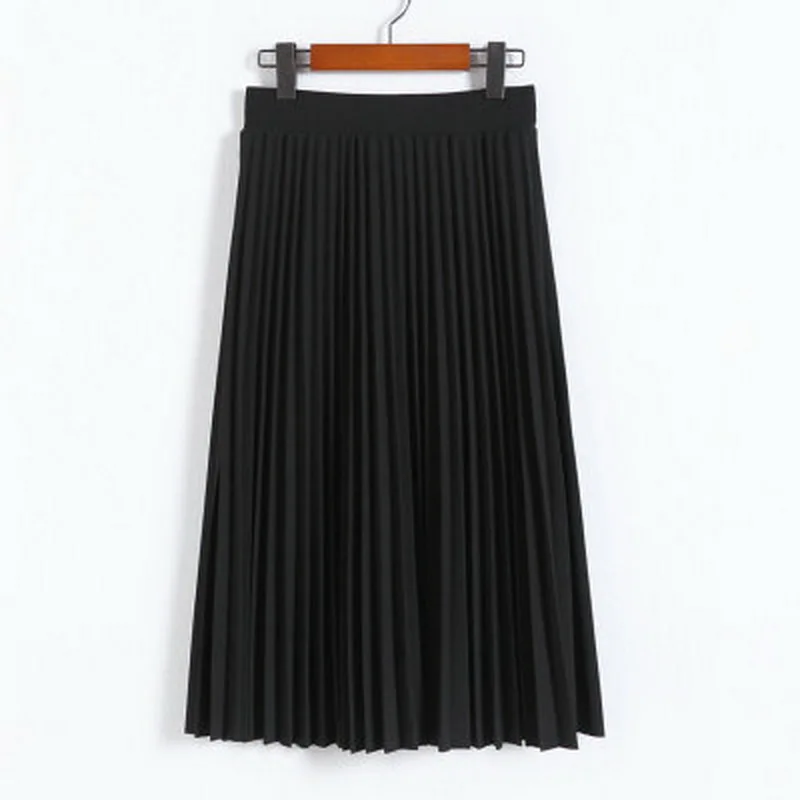 Новая весенняя модная Женская Корейская элегантная плиссированная однотонная эластичная юбка средней длины с высокой талией черная розовая юбка DR001 - Цвет: Black