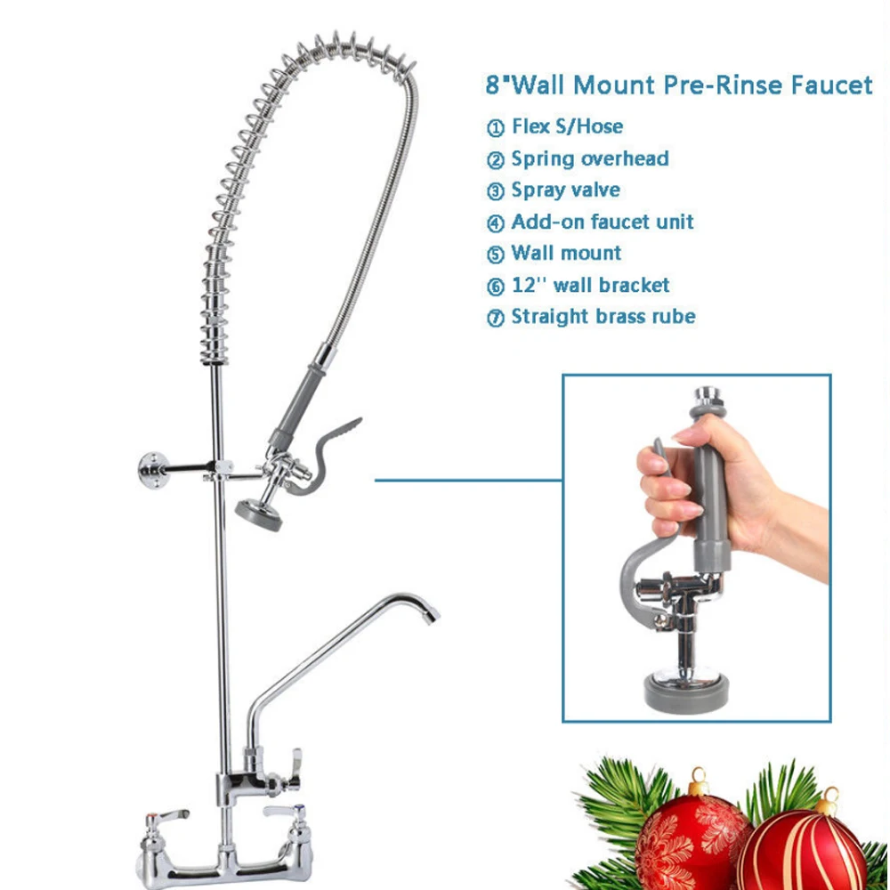 Commercial Kitchen 8 Wall Mount Pre Rinse Faucet Add On Faucet 12