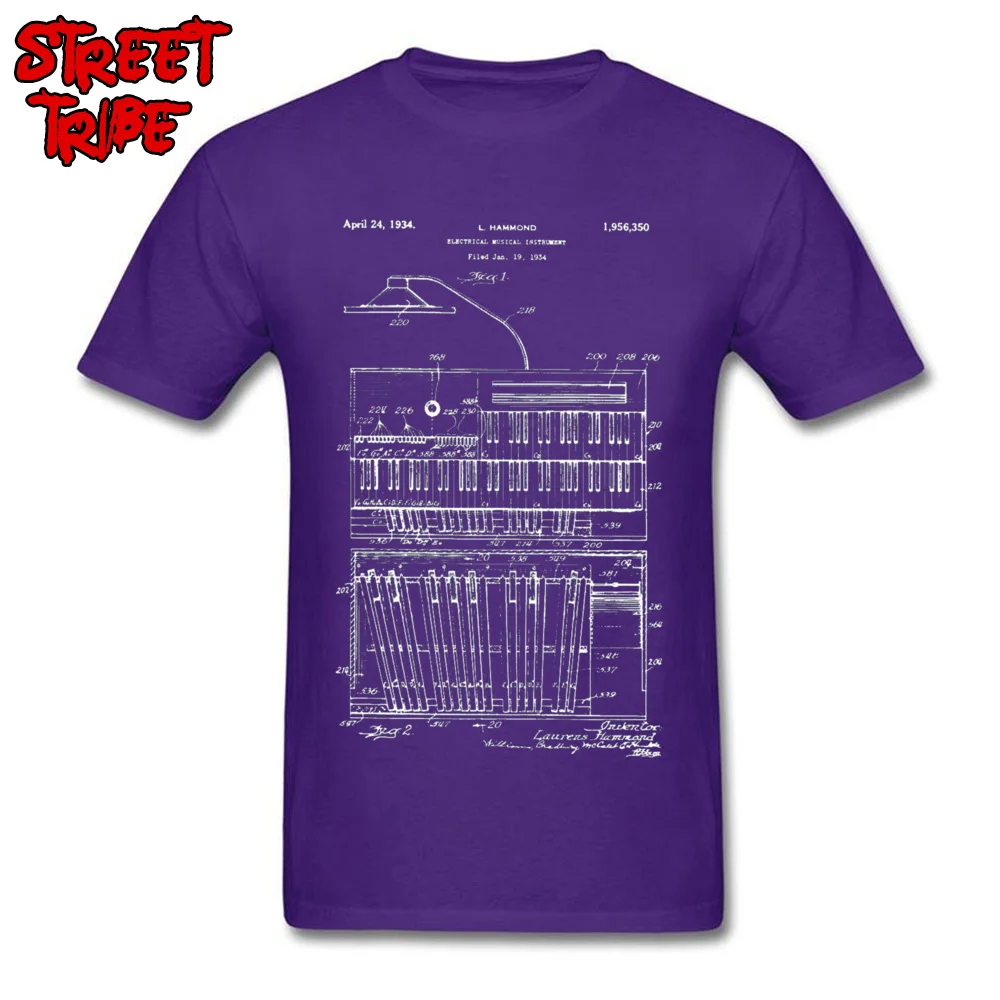 Design Casual Short Sleeve Tops Tees NEW YEAR DAY Round Collar Cotton Fabric Young T Shirts Casual T-Shirt Wholesale 1934 Hammond Organ Patent Art s -4291 purple