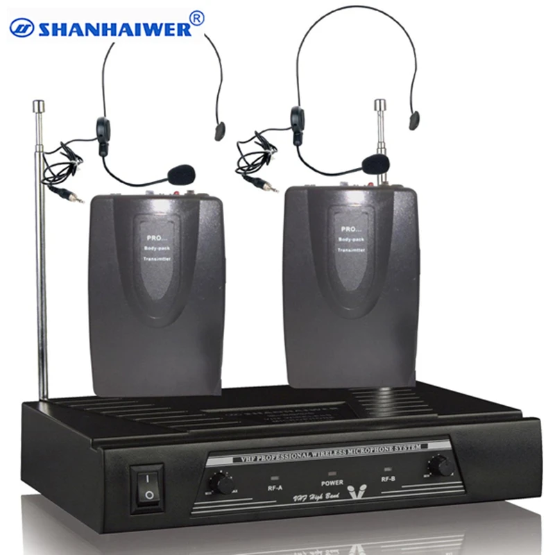 VHF dual channel headphones wireless microphone class and speech