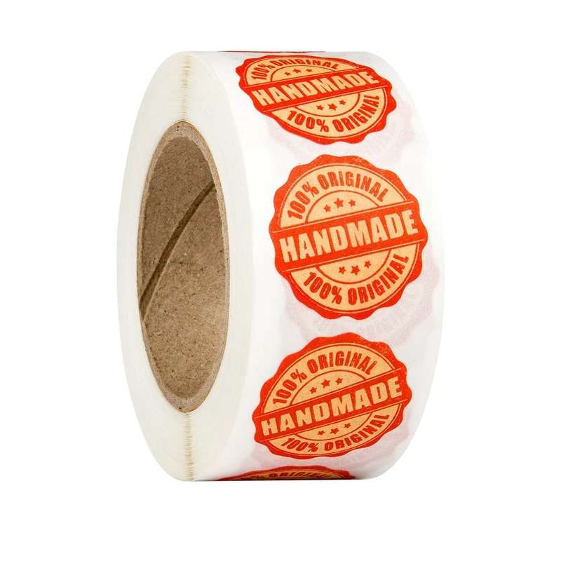 

500Pcs Round "Handmade 100% Original" Stickers Seal Labels Roll Sticker for Package Decorate Handmade Sticker Stationery Suppl