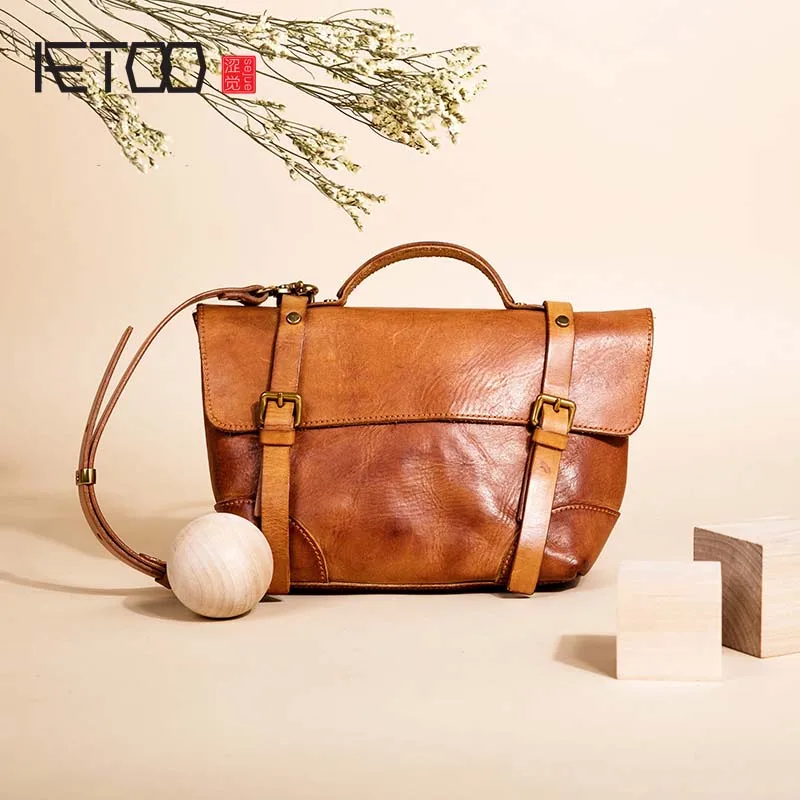 

AETOO Female bag 2017 new original retro shoulder bag tide package art handmade leather portable oblique messenger bag women