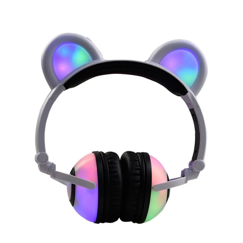 Foldable Bear Ear Recharging Headphones Panda Cosplay Gaming Headset With Glowing LED Light halloweeen gift for girls kids Phone