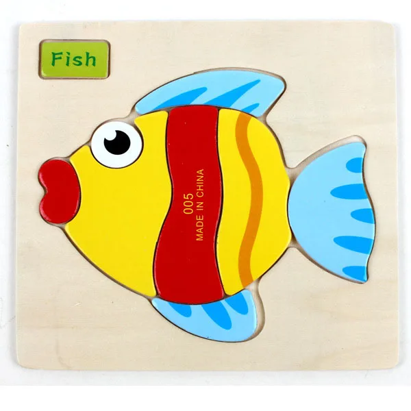 14,7*14,7 см деревянные игрушки для детей 3D маленькие Пазлы для детей мультфильм животных Ранние развивающие игрушки фрукты головоломки - Цвет: Fish