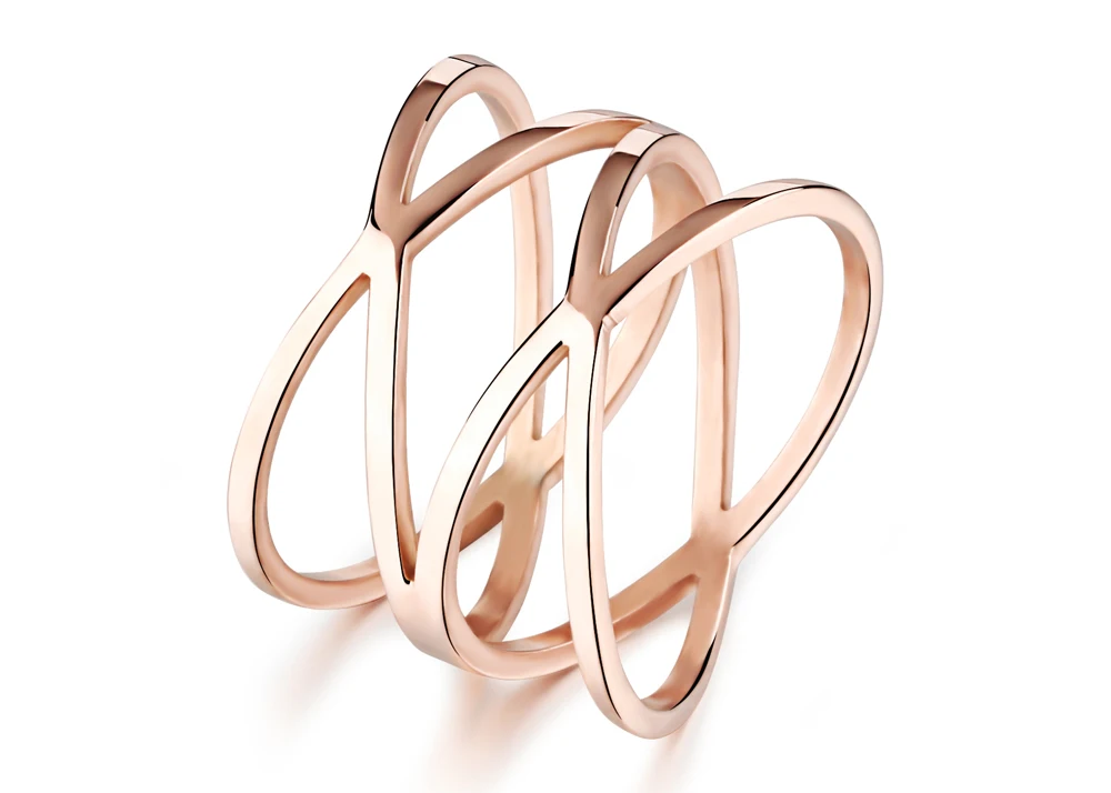 JeeMango модные двойные кольца на годовщину розового золота, полые стильные кольца из нержавеющей стали, ювелирные изделия для женщин Anillo OGJ461