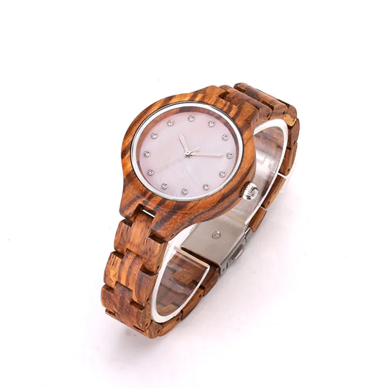 

Handmade Arts Wooden Wristwatch For Women With Shell Face Fashion Casual New Year Gifts For Friend