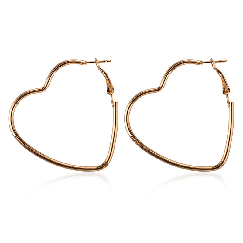 

Big Hollow Gold Silver Color Heart Hoop Earrings For Women Girls Love Smooth Large Loop Earring Simple Jewelry Ear Accessories