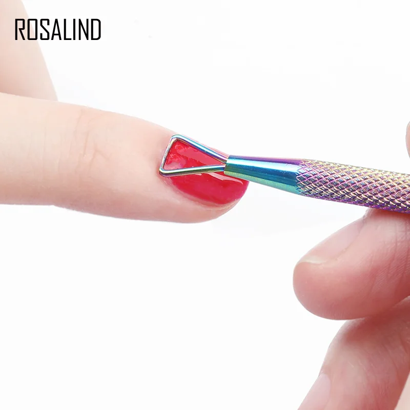 ROSALIND Rainbow Triangle Head Nail Degreaser 1PCS UV Gel Remover Stainless Steel Pusher Manicure Nail Gel Art Polish Remover