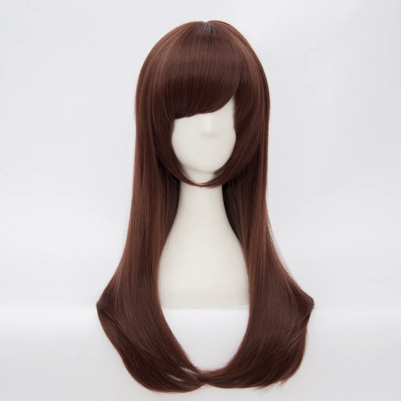 60cm Long Dark Brown Wavy Women Anime Party Cosplay Full Wig+Wig Cap
