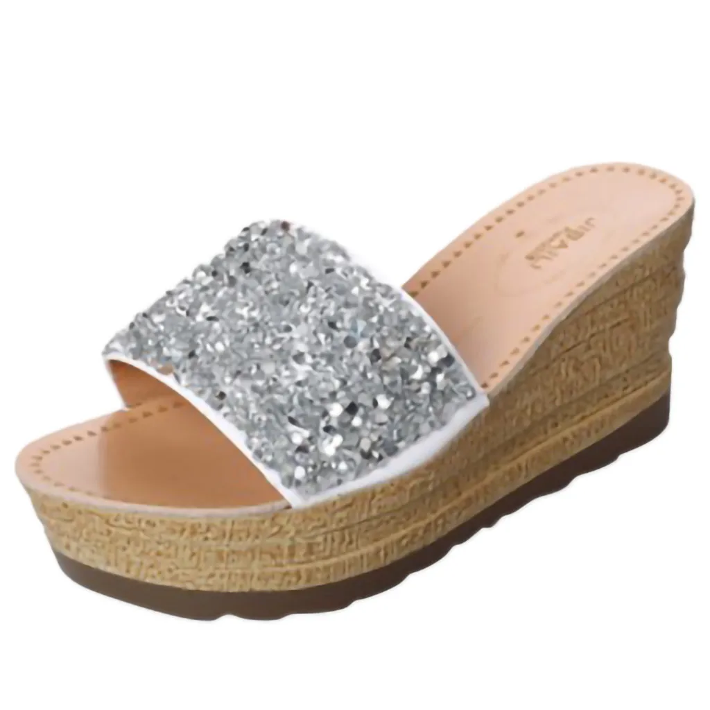 

SAGACE Ladies Shoes Sexy Outside Flip Flops Women Mid-Heeled Wedges Platform Sandals Fashion Sequins Shallow Mouth Slippers 2019