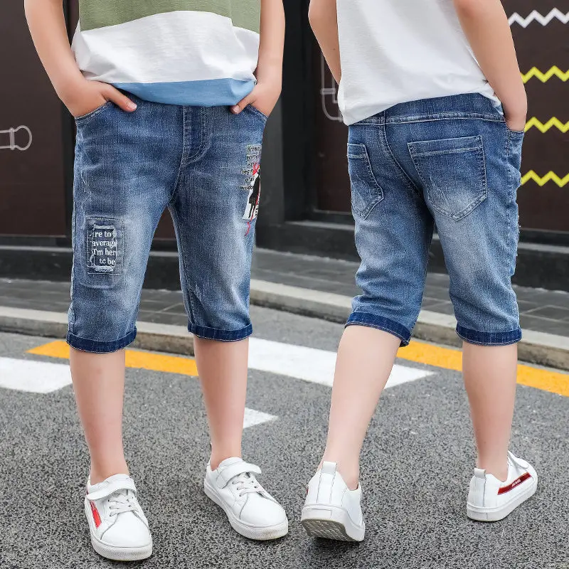 

2019 Summer Branded Kids Ripped Jeans Shorts For Boy Cool Style Vintage Boy's Blue Denim Shorts For Children 4 5 7 9 11 13 Years