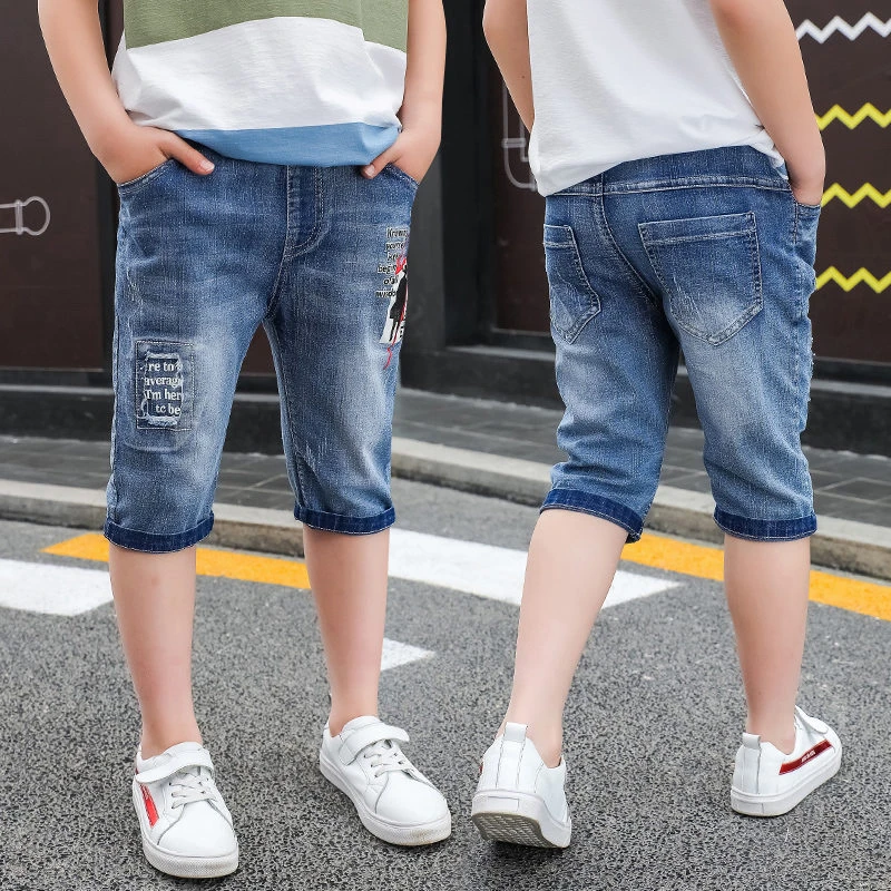 Pantalones cortos vaqueros rasgados de verano para niño pantalones cortos de mezclilla azul Vintage para niños 4 5 7 9 11 13 años|Pantalones cortos| - AliExpress