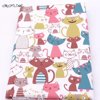 

CMCYILING Cartoon Cute Cat Printed Cotton Canvas Fabric For Tablecloth Curtains Bag Shoes Patchwork Fabrics Tissue Home Textile
