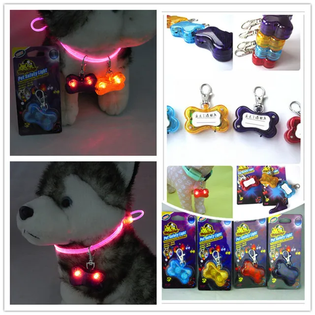 Rushed 200pcs Pet Dog LED ID Tags lights Flash Bone Safety Circular