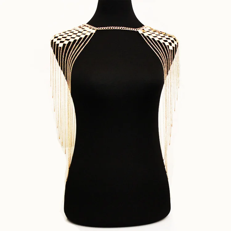 

boho style alloy body's chest women gold silver sexy tassels tops exaggerated camis tanktop clubwear female 2019