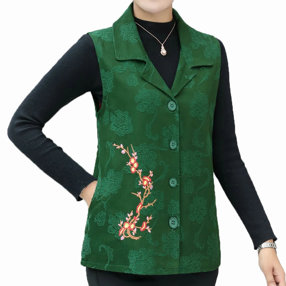 

Oriental Style Woman Jacquard Vest Green Blue Red Chinese Flower Pattern Embroidery Waistcoat Women Elegance Vests Autumn Gilet