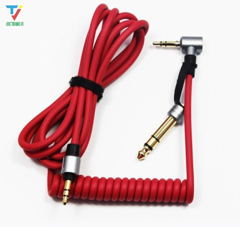 100 개/몫 1.2m 오디오 케이블 헤드폰 레드 블랙 스프링 3.5mm 6.5mm 교체 오디오 AUX 케이블 강력하고 내구성이 뛰어난