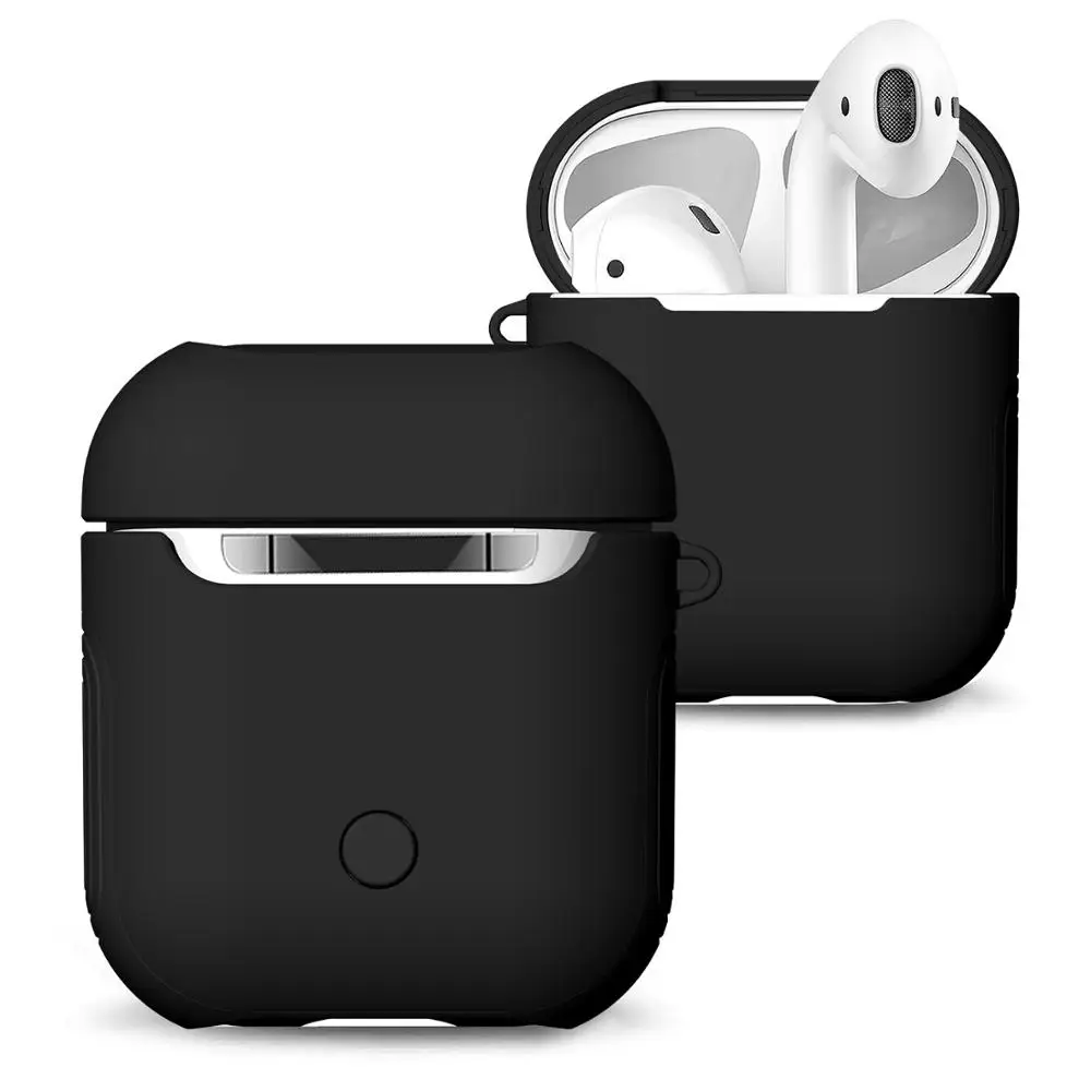 Сплошной цвет Airpods TPU+ PC Двухслойный чехол для гарнитуры Apple Bluetooth 1 Зарядная коробка Новые аксессуары против падения пыли - Цвет: Black