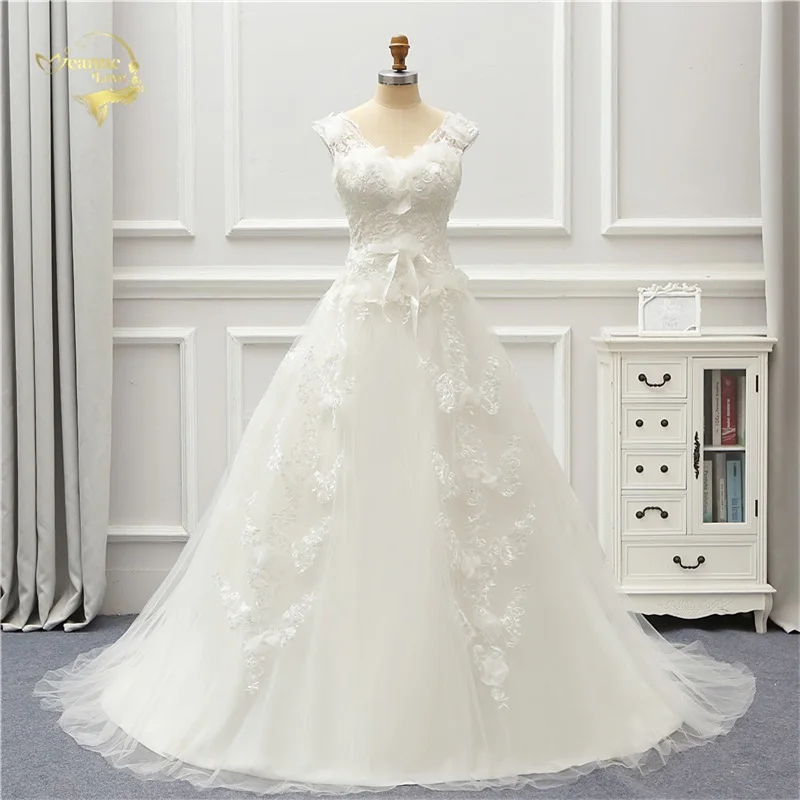 

Jeanne Love Tulle Wedding Dress 2019 Lace Robe De Mariage A Line V Neck Vestido De Noiva Brida Dresses JLOV76000 Wedding Gown